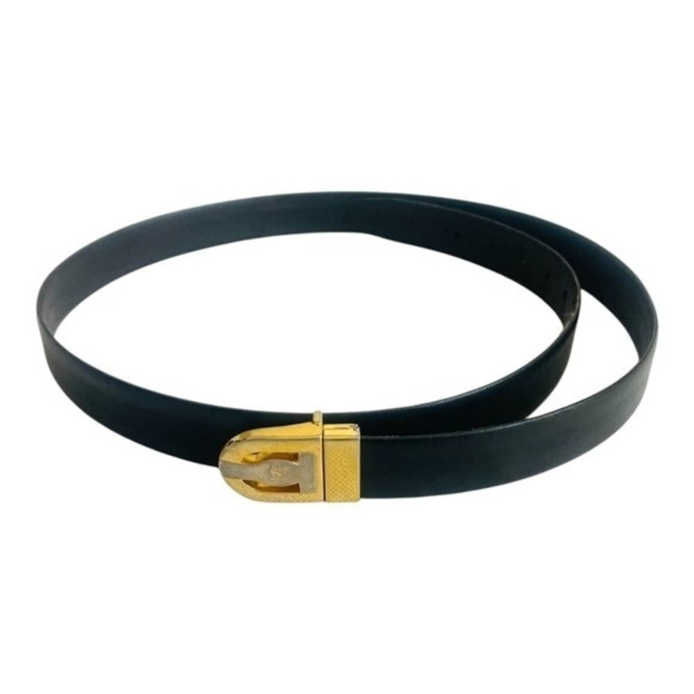 Rare Vintage YSL Yves Saint Laurent Black Genuine Leather Gold Silver Buckle 44 - Picture 2 of 6